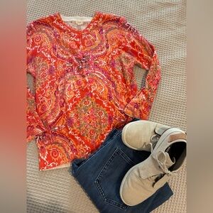 J. Crew Factory Multicolor Paisley Cotton Cardigan, Medium, 3/4 Sleeves